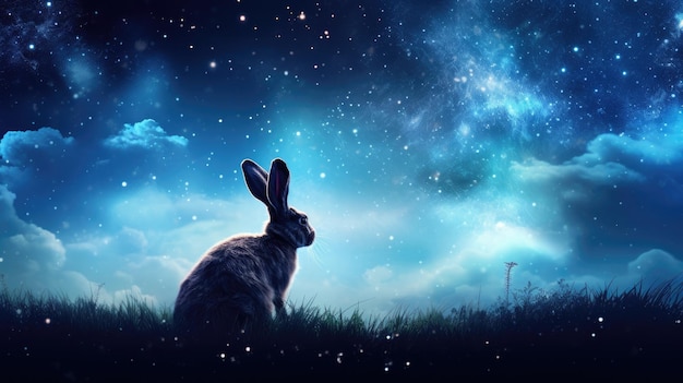 Moonlit sky with hare or rabbit silhouette