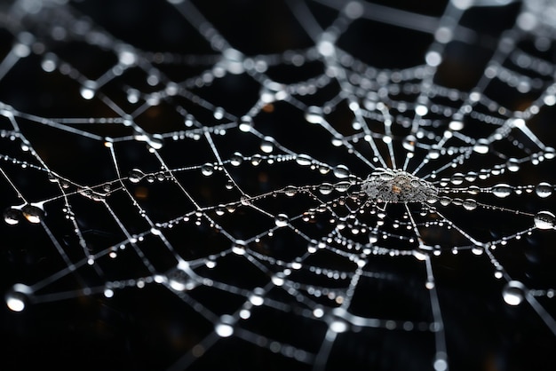 Moonlit Spiderweb Capture a rare macro shot of a spiderweb glistening in the moonlight