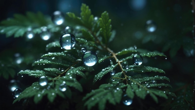 Photo moonlit splendor macro capture of illuminated water droplets on dewkissed balsam fir leaves