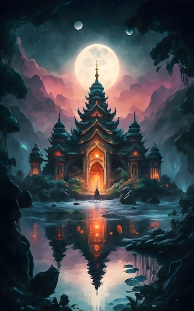 Moonlit Temple A Fantastical Sailboat Journey