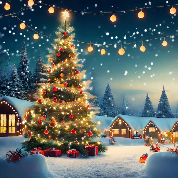 Рождественская елка, освещенная ночным светом