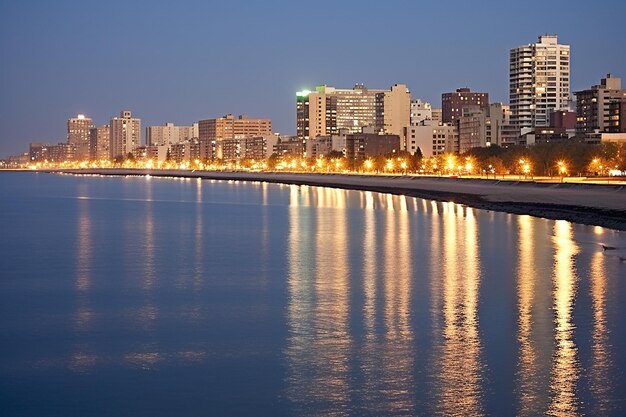 Moonrise over a coastal city