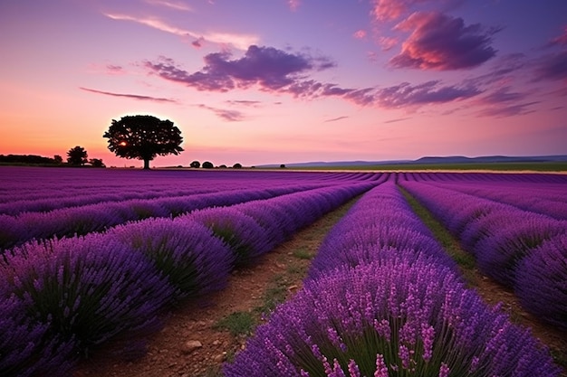 Moonrise over a field of lavender