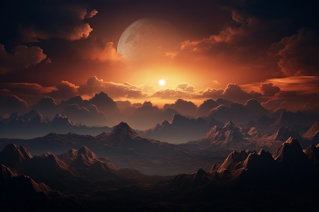 Восход луны над горами Генеративный искусственный интеллект