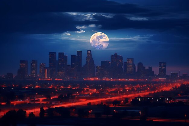 Photo moonrise over an urban skyline