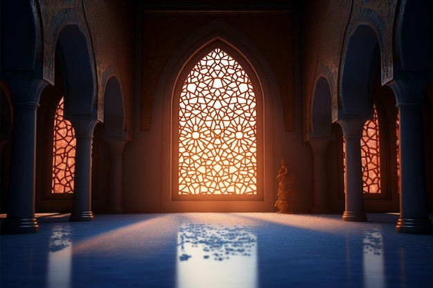 Нежное сияние луны обогащает интерьер исламской мечети