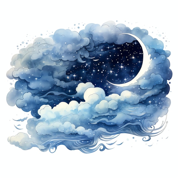 Photo moonstone ink fantasy sky night gazing watercolor