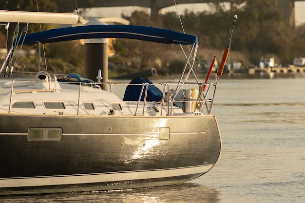 Moored boat at early sunset