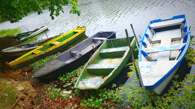 Moored boats by the lake