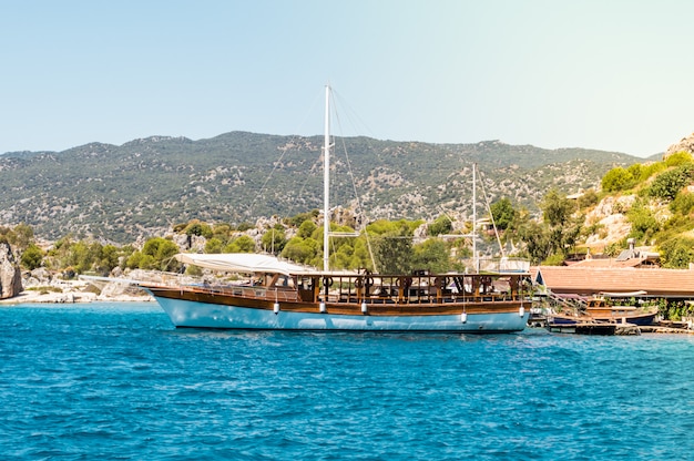 Moored ship in the bay