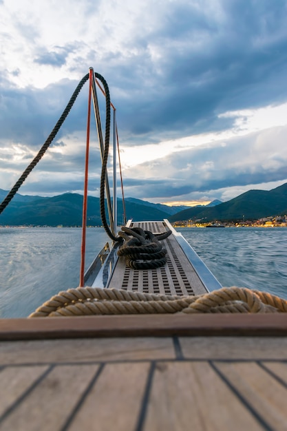 The mooring rope is prepared on the ladder.