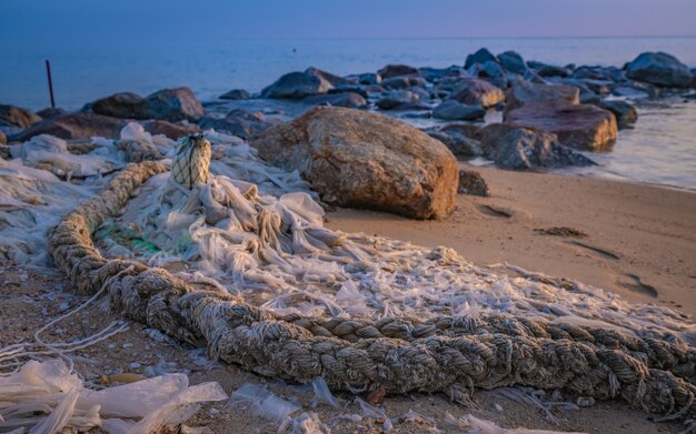 Mooring Rope Tied On Sand Beach