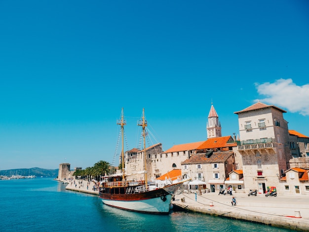 Mooring for yachts near the old town of trogir