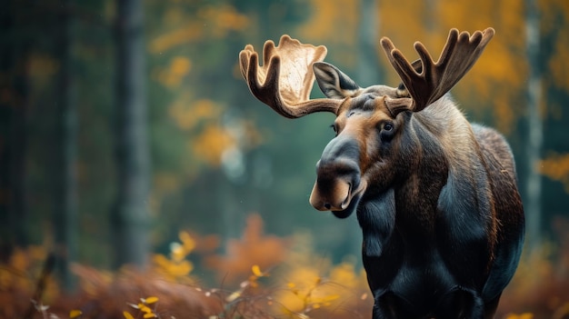 Moose in Autumn Forest