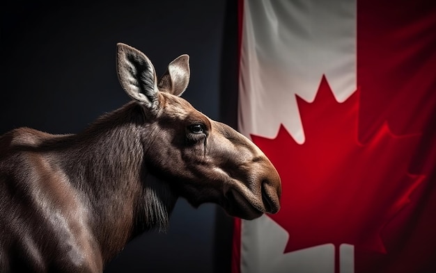 Американский лось на фоне канадского флага День Канады