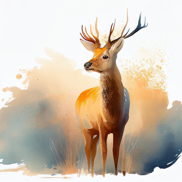 Moose Drawing Stands Watercolor Paint Watercolor Generative AI