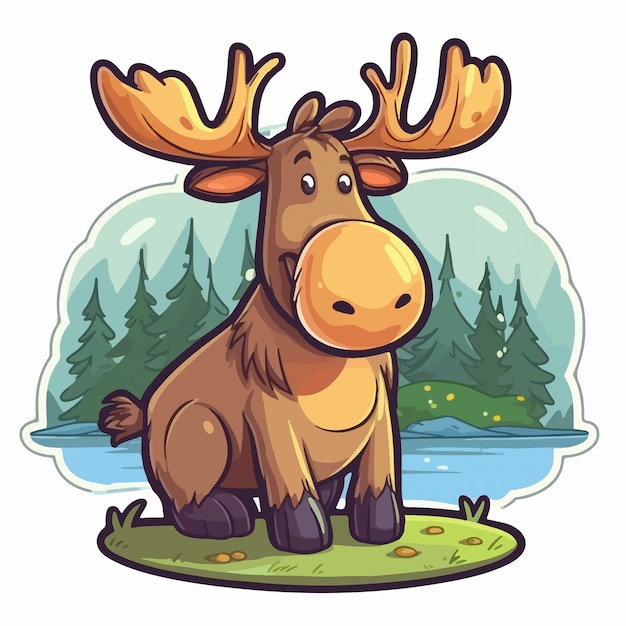 Photo moose on a green grass by the lake