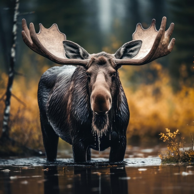 Photo moose in its natural habitat wildlife photography generative ai