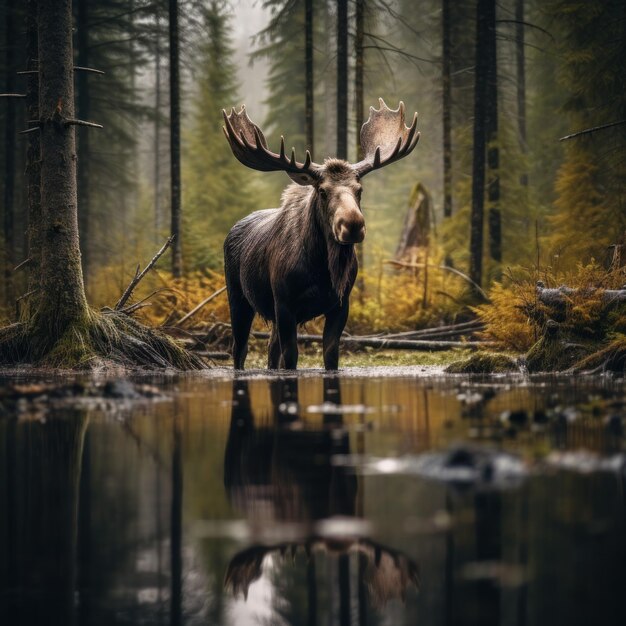 Photo moose in its natural habitat wildlife photography generative ai