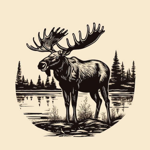 Moose logo black and white AI generated Image