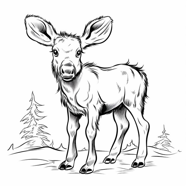 Moose Magic Kids Simple Line Art