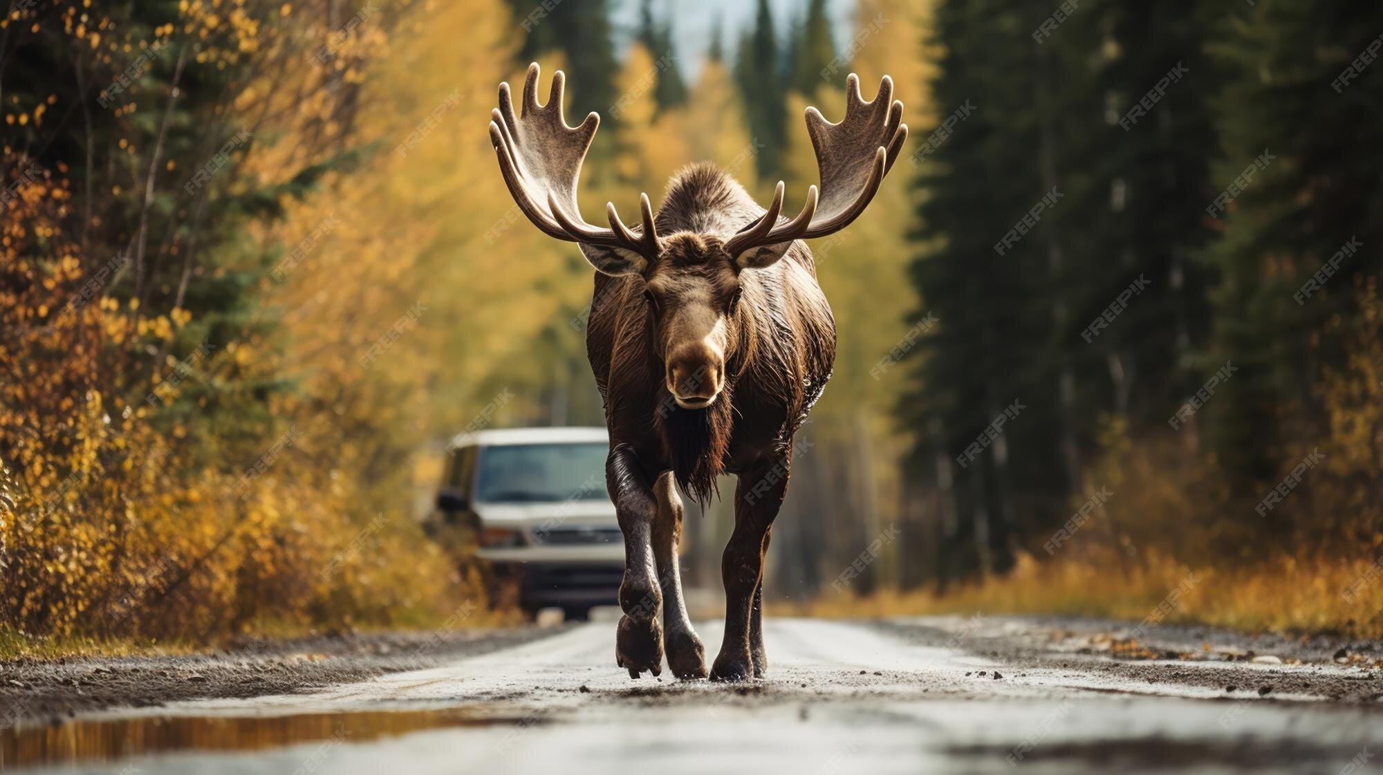 Premium AI Image | A moose traverses the road highlighting the