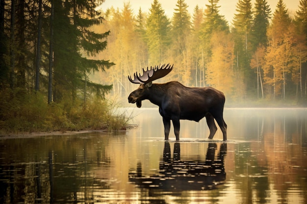 Moose in the water by the lake