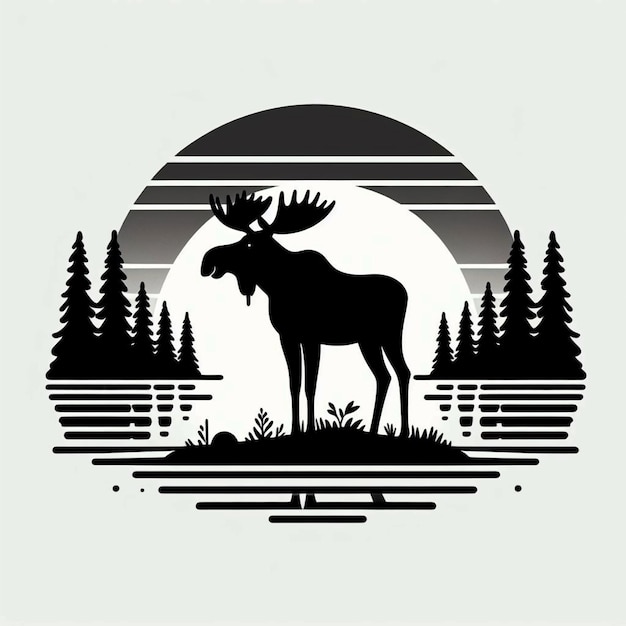 Photo a moose with a full moon behind it