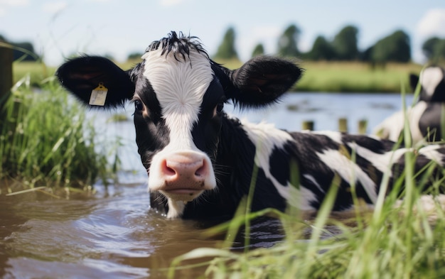 移動スパの日、牛はただの水たまりで喜びを見つける