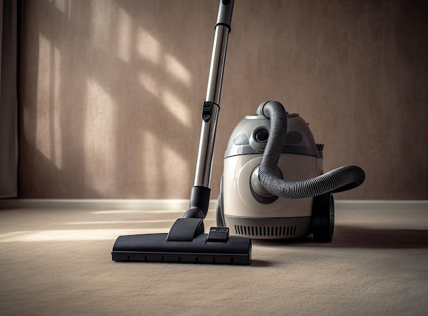 Mop vacuum cleaner cleans carpets on the floor in the living room
