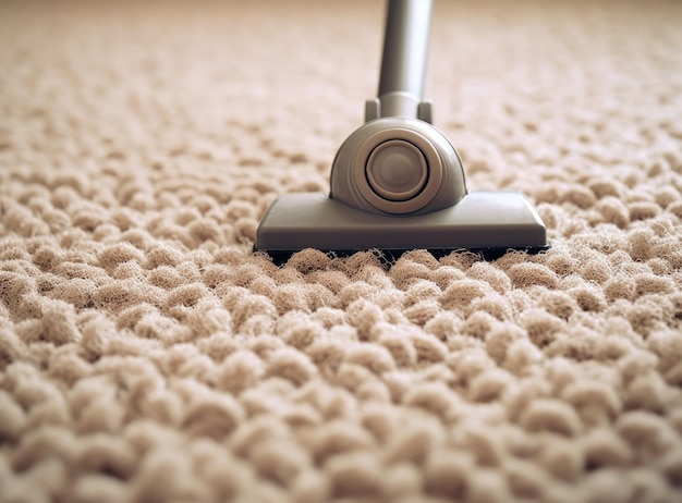 Mop vacuum cleaner cleans carpets on the floor in the living room