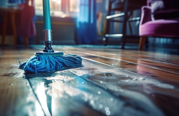 mopping floor with blue cloth