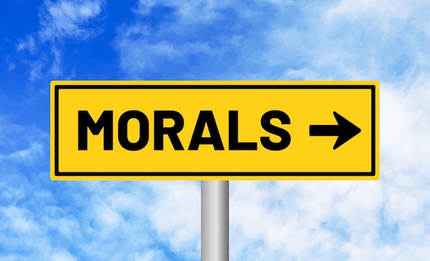 Morals road sign on blue sky background