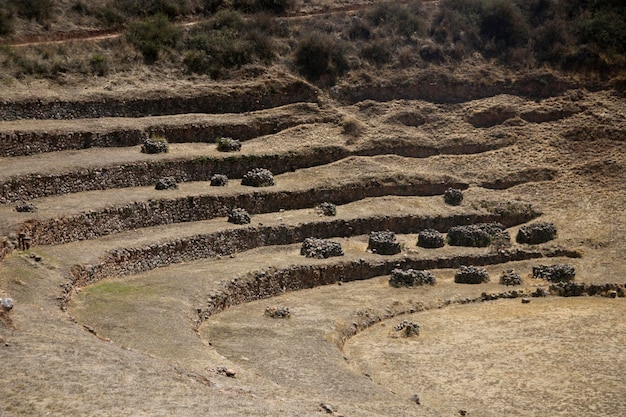 Moray in Cusco, Heilige Vallei, Peru. Agrarische terrassen in de Heilige Vallei.