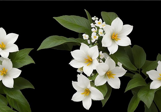 Photo more than one small nyctanthes arbortristis flowers dark background white