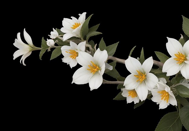 more than one small Nyctanthes arbortristis flowers Dark background white