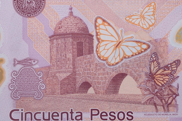 Morelia aqueduct from Mexican money  Pesos