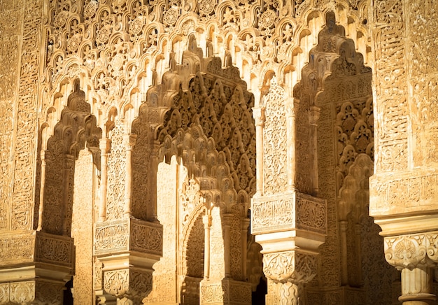 Moreske ornamenten van Alhambra Islamitisch Koninklijk Paleis, Granada, Spanje. 16e eeuw.