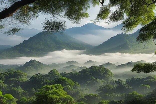 Morgennevel in het dichte tropische regenwoud DoiLaung ChiangDao Chiang Mai Thailand