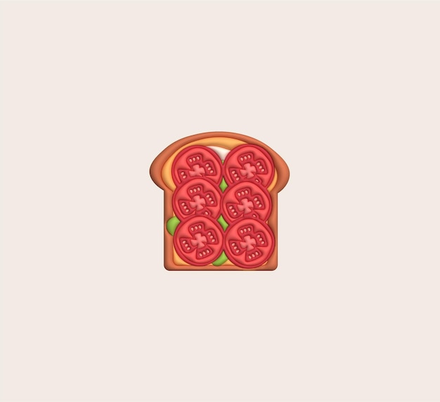 Morgensandwich 3D-illustratie Gezond eten met geroosterde verse groenten en tomatensaus