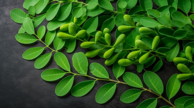 Photo moringa leaves closeup background