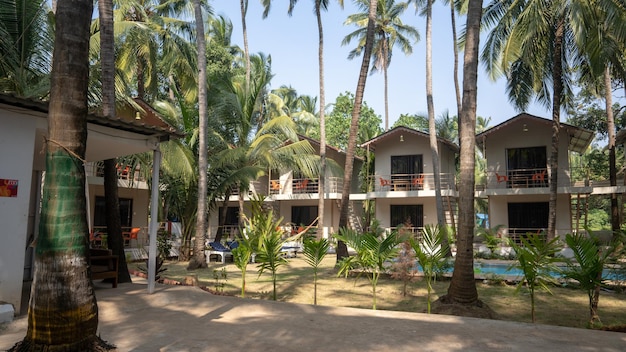 Morjim India December 14 2019 Building a house Modern house in Indian Goa Residential building in the tropics