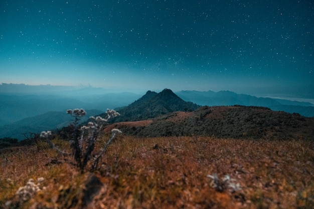 The morning before sunrise on the mountain,early morning blue hour