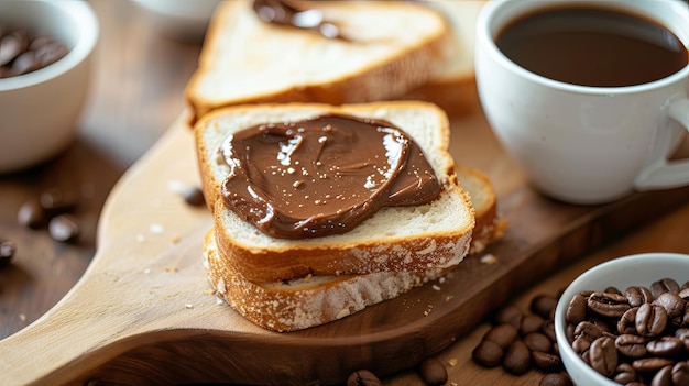 Morning breakfast with bread and chocolate butter concept Banner background design