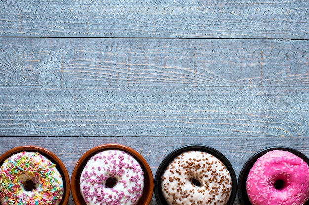 Morning breakfast with colorful Donuts