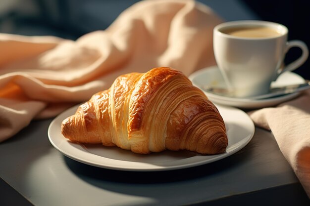Morning breakfast with croissants