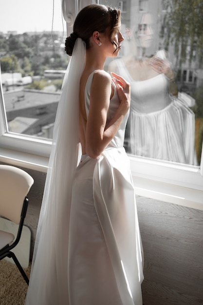 Morning bride in wedding dress