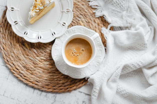 Morning cake and milk coffee