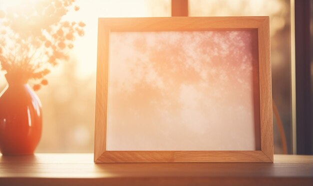 Morning closeup wooden picture frame