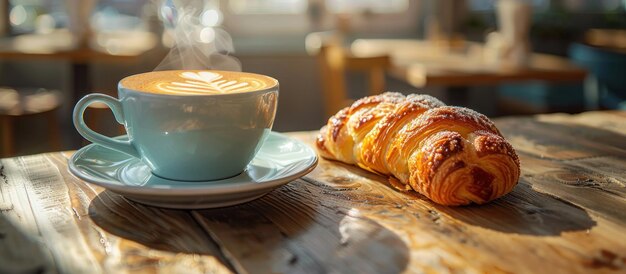 Morning Coffee Break With Croissant